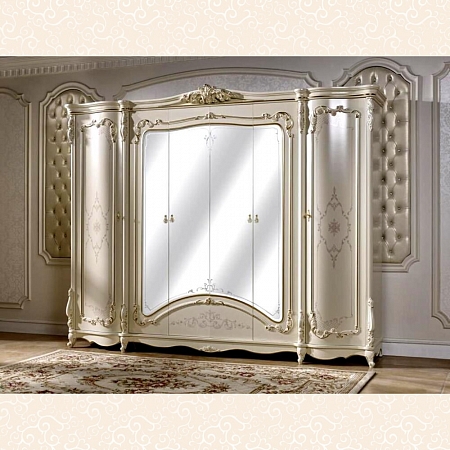 Шкаф 6-ти дверный Венеция (Цвет: Слоновая кость + Золото)