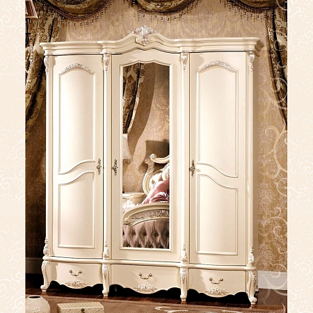Шкаф 3-х дверный с зеркалом Лоренцо (Цвет: Белый + Жемчуг)