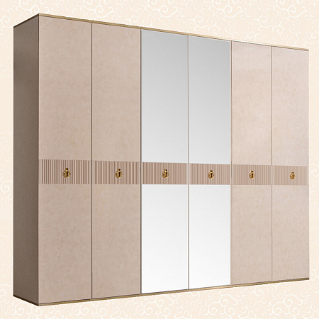 Шкаф 6-ти дв. (с зеркалами) для платья и белья Rimini Solo (Цвет: Латте золото)