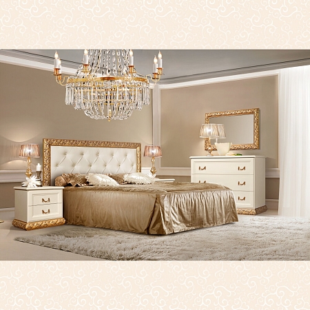 Кровать 2-х спальная (1,4 м) с мягким элементом со стразами с подъемным механизмом Тиффани Штрих золото