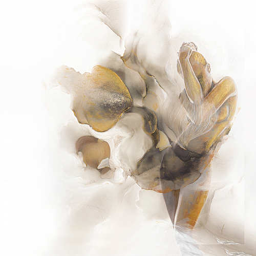 89VOR-AQUARELLE6 Холст "Песня поющего цветка"100*100см,багет зол Garda Decor Garda Decor