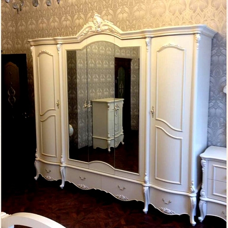 Шкаф 5-ти дверный с зеркалом Лоренцо (Цвет: Белый + Жемчуг)